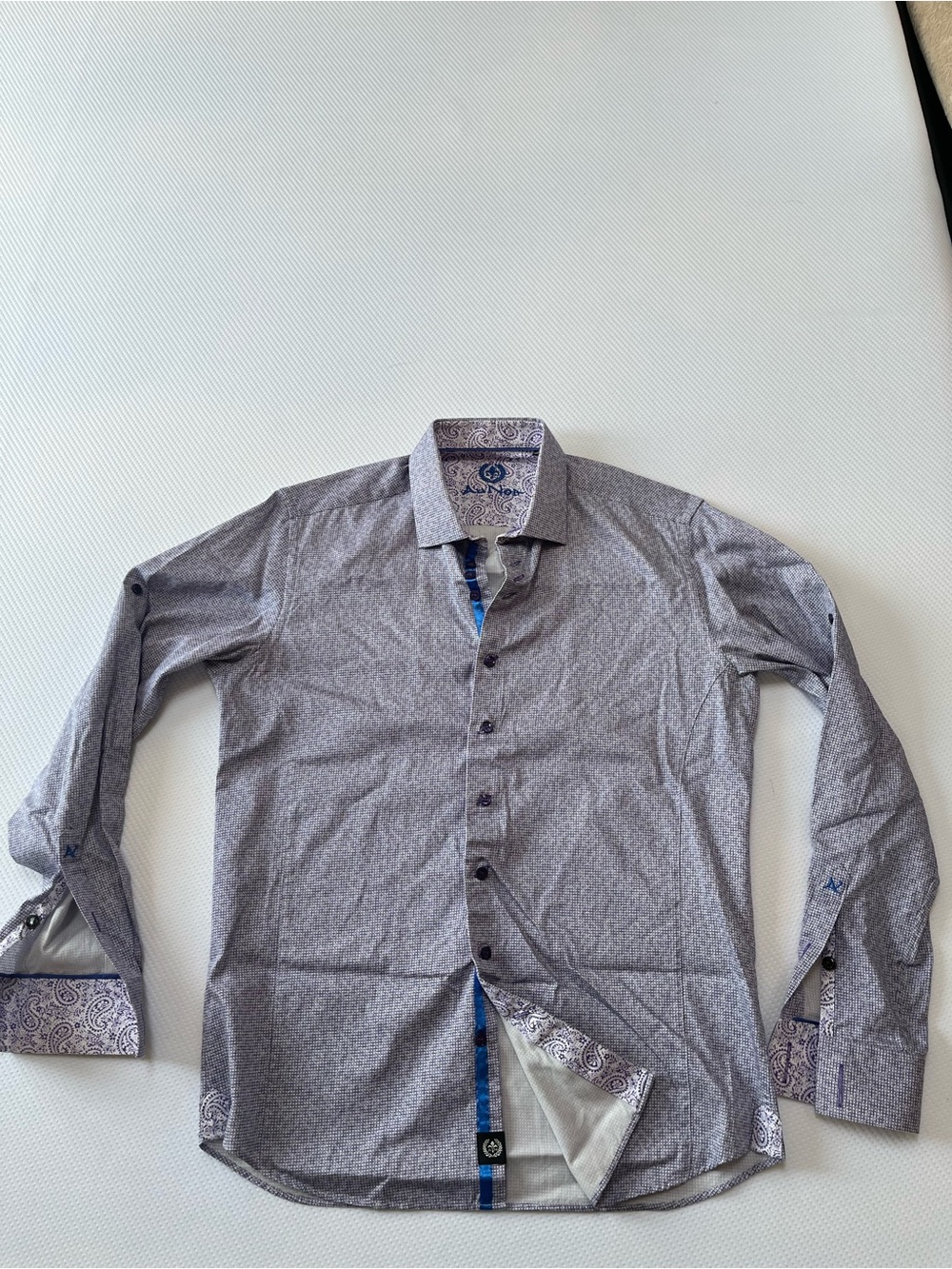 Men's Patterned Long-Sleeve Button-Down Shirt - purple with contrasting accents